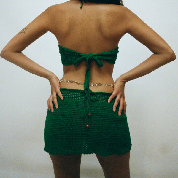 Bandeira Green Crochet Mini Dress